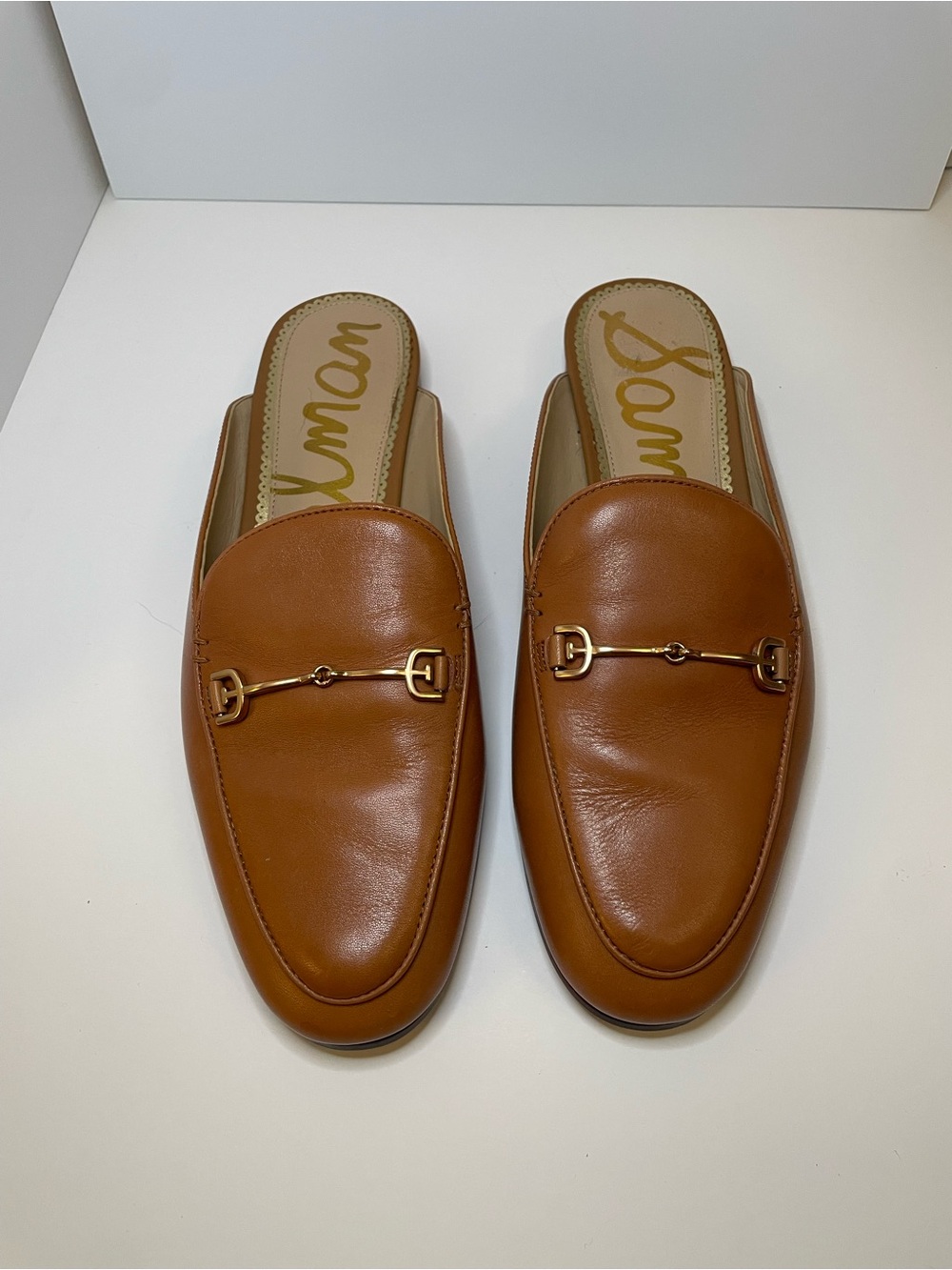 Sam Edelman Cognac Leather Slip-On Horsebit Mules